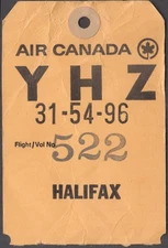 Air Caada airline flown baggage tag YHZ Halifax 1967