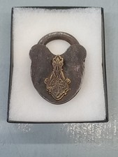 Antiqe Padlock Steel & Brass Cover 1850's Civil War Era Art Deco Smokehouse Lock