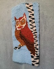 Retro Owl Latch Hook Finished Rug/Wall Hanging 1970's Hippie Art 31.5" x 16"