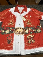 Men  s Button Front Short Sleeve Christmas Hawaiian Shirt Size Large Nwt