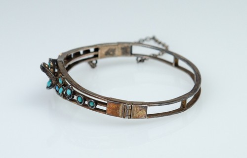 800 Silver, Gilded - Antique Victorian Bracelet - Turquoise - Biedermeier - Picture 4 of 8