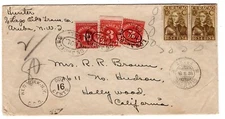 Aruba NWI to Hollywood CA via NY Postage Due 16c