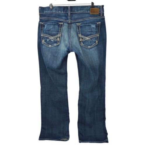 BKE Justin Button Fly Jeans Mens Size 38x32.5" Distressed Bootcut Denim - Picture 2 of 12