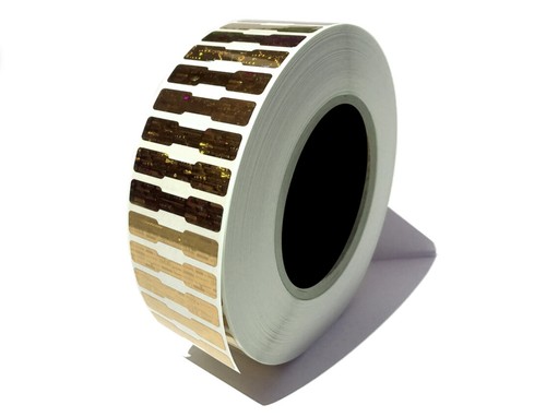 Manipulationssicherer holografischer hellgoldener Sicherheitsetikett Siegel Aufkleber 1,75" x 0,375" - Bild 1 von 2