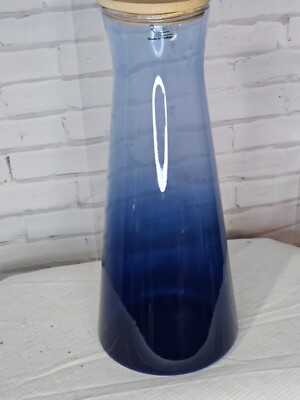 glass decanter blue with bamboo lid