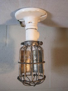 Ceiling Fixture Antique Porcelain Rustic Bulb Cage Steampunk