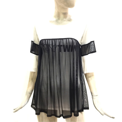 Mytwin Twinset Damen Tull Shirt Baumwollshirt weiß schwarz Tshirt Shirt