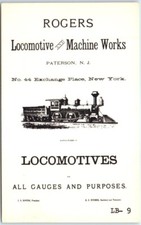 Postcard - Rogers Locomotive & Machine Works Locomotives, Paterson, New Jersey