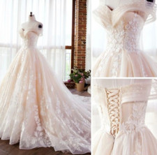 Princess Light Champagne Wedding Dresses with Court Train Lace Up Bridal Gowns