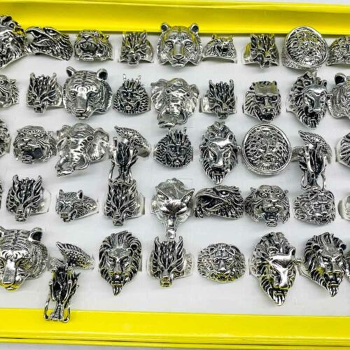 Wholesale 20pcs Lots Retro Punk Biker Animal Dragon Jewelry Antique Silver Rings - Picture 1 of 8