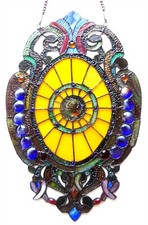 Stained Glass Oval Medallion Window Panel Design 15 x 23 Art Glass Suncatcher