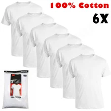 6 Pack Men's 100% Cotton Tagless Crew-Neck T-Shirt Undershirt Tee White S-XL