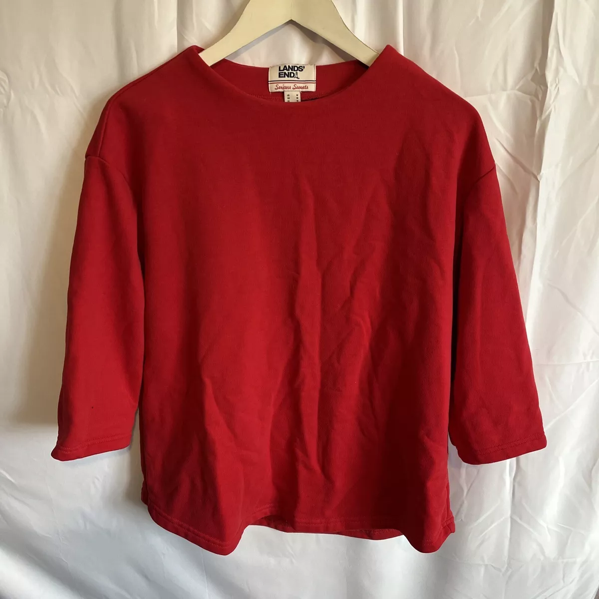 Lands End Serious Sweats Women's Red 3/4 Sleeve Jumper Sweatshirt Size  Medium