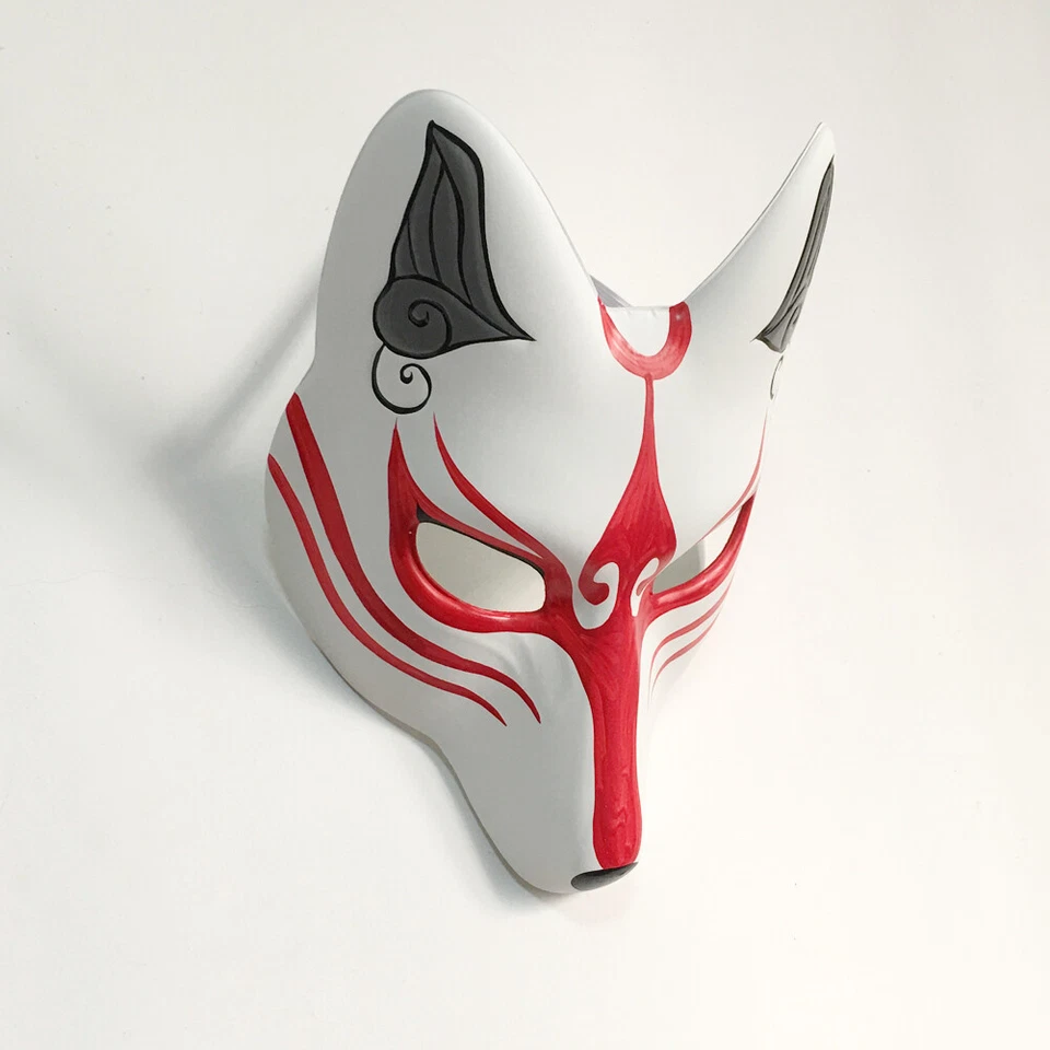 Kitsune Fox Mask for Halloween Masquerade Party, Kabuki PU Masks for Costume - Image 3 of 4