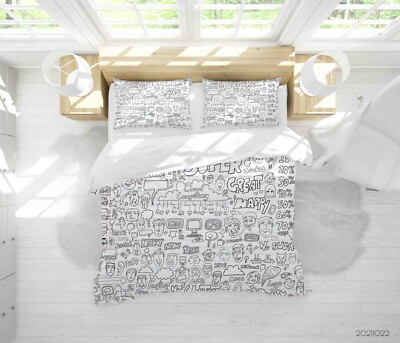 3D Graffiti Avatar Einfach Handgezeichnet Quilt Cover Set Bettwäsche Sets Kis...