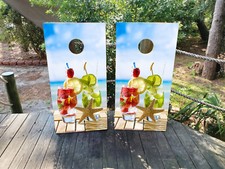 WATERPROOF  FADEPROOF Cornhole Board Wraps / Tropical Strawberry Spritzer