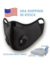 2x Black Face Masks with Reusable Carbon Filter Breathing Valves Aluminum Nose