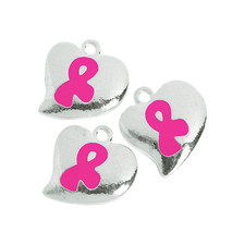 6 Pink Awareness Ribbon Charms Cancer Awareness Heart Jewelry Lot of 6