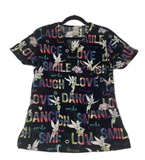 Disney Size Small Women's Tinkerbell Black Short Sleeve Medical Scrub Top