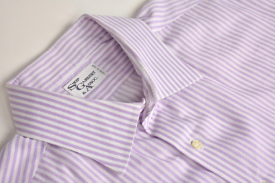 Skip Gambert & Assoc. Lilac Striped Spread Collar Dress Shirt Size: 17.5/34