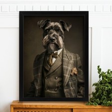 Schnauzer Dog Art Print Dog Gentleman Painting Dog In Tweed Suit & Tie Wall Art