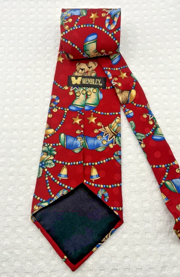 Corbata vintage de seda roja de Wembley para hombre - Medias de Navidad, osos, guirnalda Foto 3 de 4