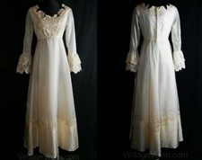 Size 8 Wedding Dress - Haute Hippie 1960s Empire Bridal Gown Bell Sleeves
