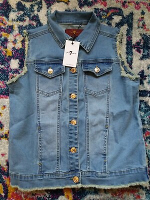 New! 7 For All Mankind Girls Jean Denim Vest With Pockets Size Large