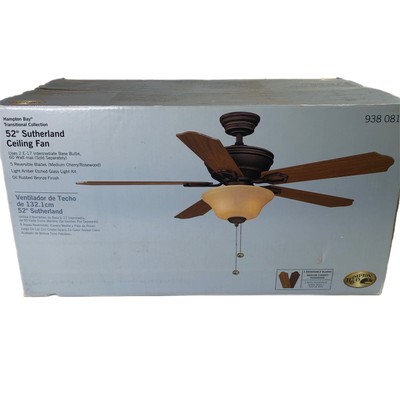 Hampton Bay Sutherland Ceiling Fan 52'' Indoor Oil Rubbed Bronze Light Kit - NOB