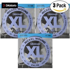 3-PACK D'Addario EXL116 11-52 Guitar Strings Med Top/Heavy Bottom Nickel Wound
