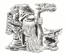 Wizard and Goblin Apprentice-Dnd Toon-OOAK Ink Drawing-Original Art-Fantasy Art