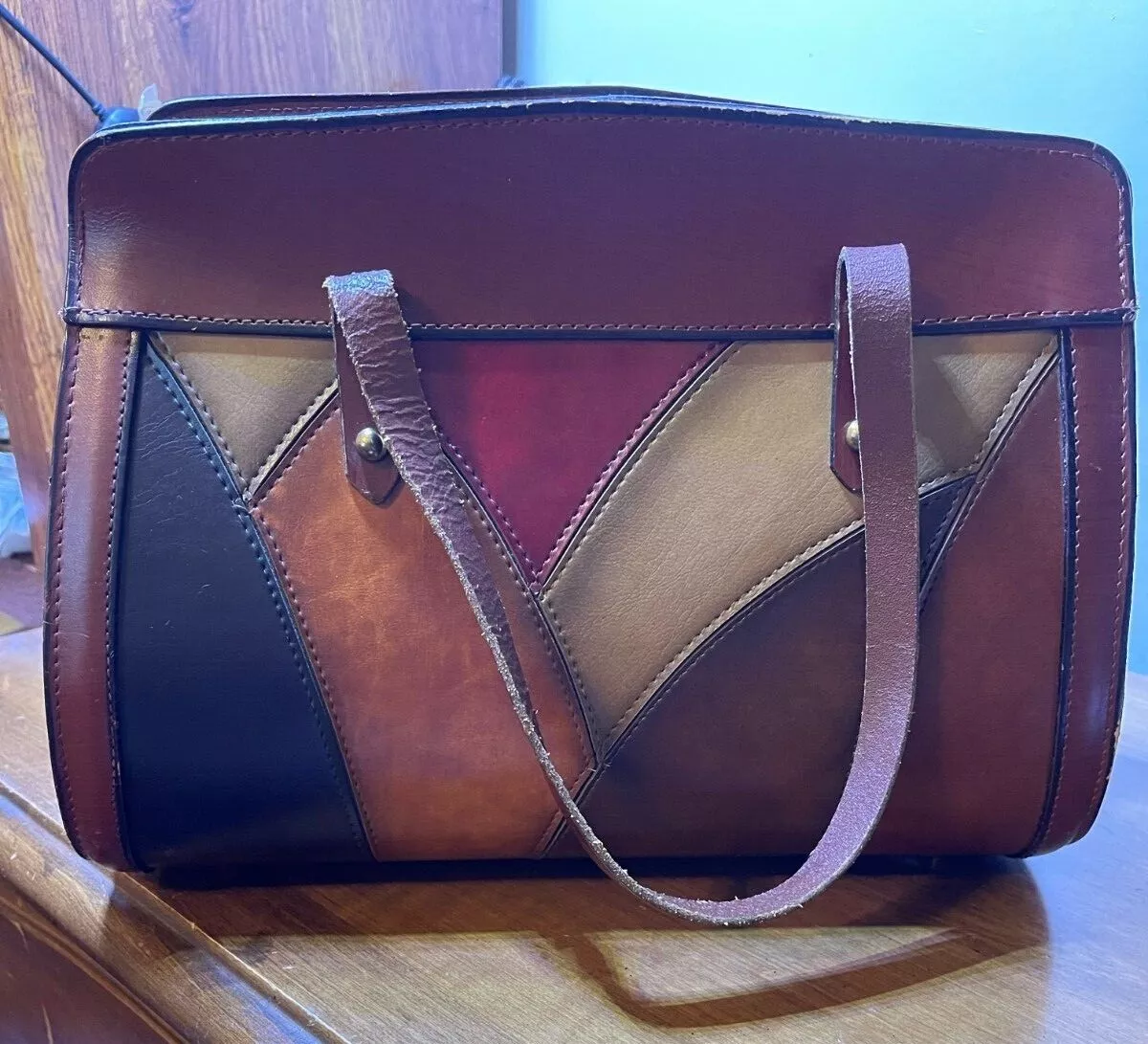 Vintage Burlington Brown Patch Work Leather Purse