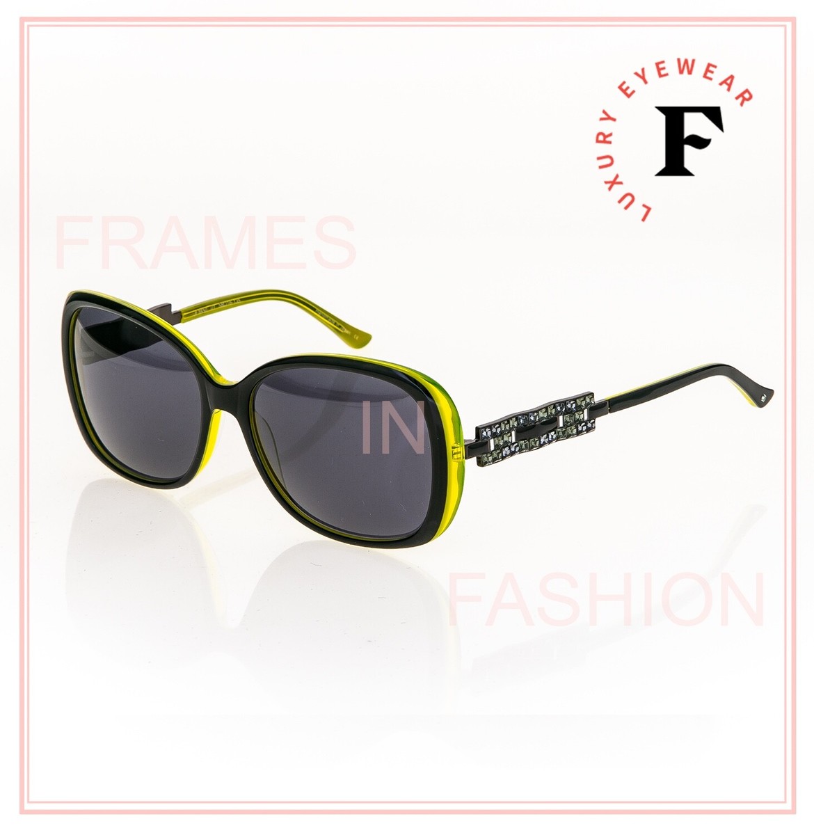 JUDITH LEIBER JL1650 Fluo Yellow Black Jewel Crystal Stone  display picture 1