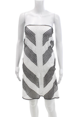 Queen & Pawn Womens Open Knit Printed Strapless Swim Cover Up Dress White Size S
