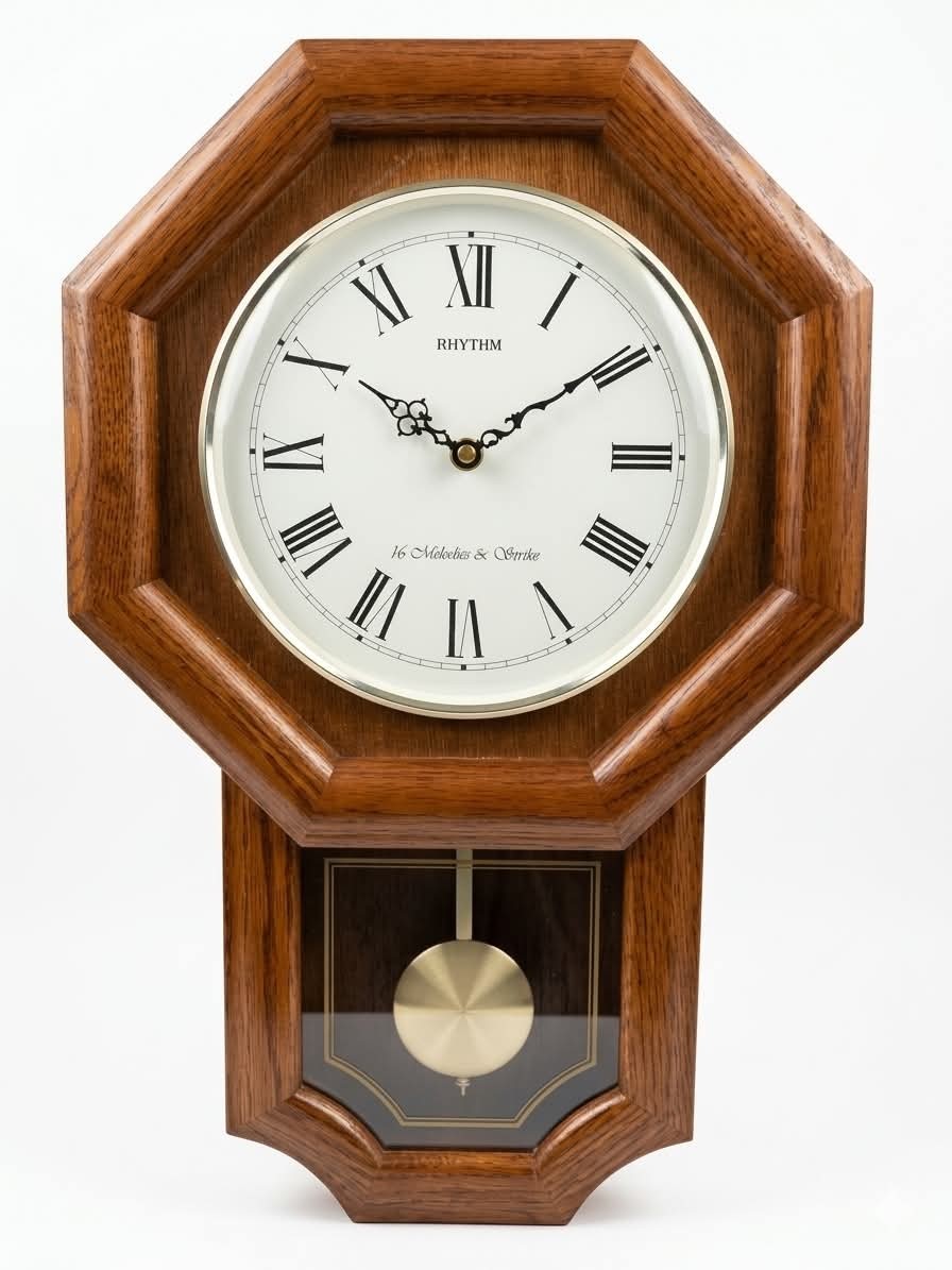 Vintage Rhythm Wood Wall Clock - 16 Melodies & Strike (Working Pendulum)