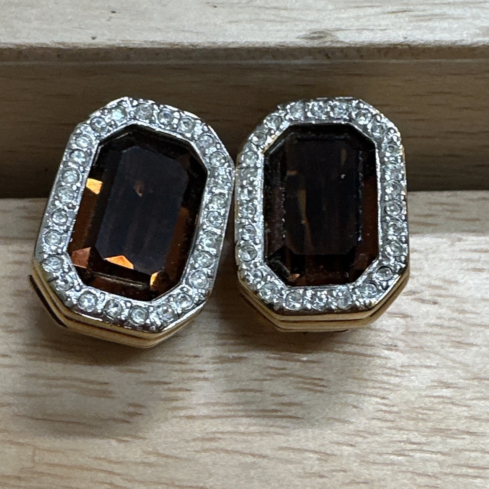 Boucle D’oreille vintage Pierre Marron  À Strass