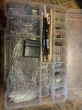 Vintage Floral Metal Bobby Pins Lot, Beaded Flower Accents, Silver/Blue