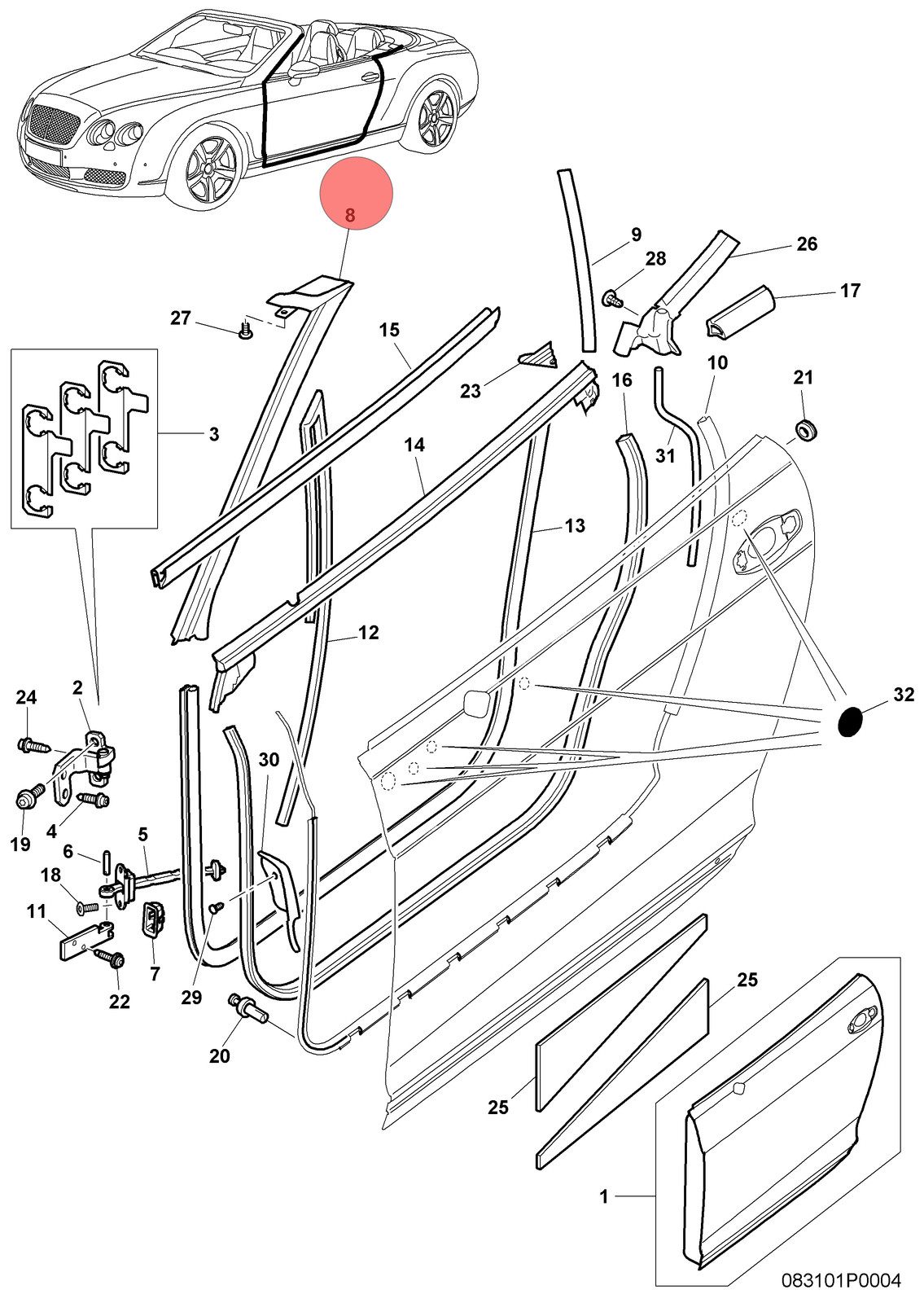 07-11 BENTLEY CONTINENTAL GTC LEFT RIGHT A PILLAR WEATHER STRIP GASKET SET OEM