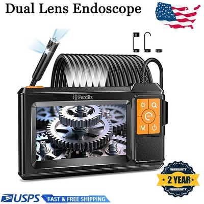 Endoscope Camera with 4.3'' IPS Screen,Dual-Lens Borescope with Light,5M/10M,f