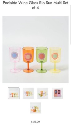 SunnyLife Poolside Wine Glass Rio Sun Multicolor Set of 4 New in Box
