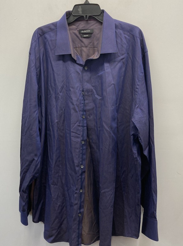 Bugatchi Men's Blue Geometric Grid Classic Fit Long Sleeve Button Down Shirt 3XL