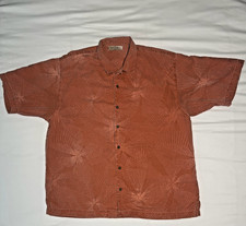 Tommy Bahama Shirt Mens XL Rust Orange Embroidered Silk Camp Button Up Tropical