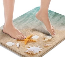 Bath Mat for Bathroom, Beach Starfish Sea Shell Washable Cover Floor Rug Carpets