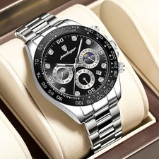 Chronograph Quartz Steel Men Business Luminous Waterproof Watch Wristwatch Gifts