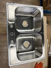 33x22 Drop In Topmount Double Bowl Kitchen Sink 18 Gauge Stainless Steel Sink