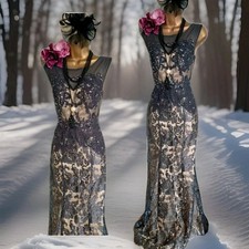 Phase eight black Gold lace 20s deco Gatsby beaded evening Wedding long dress 10