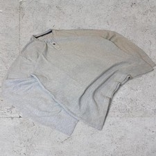 Mens vintage grey faded thermal waffle knit grunge Y2K Henley Longsleeve