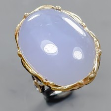 Jewelry 32 ct Natural Chalcedony Ring 925 Sterling Silver Size 7.75 /R427625