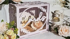 OurWarm White Wedding Card Box for Receptions, PVC Gift Card Box for Wedding
