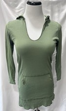 Michael Stars Green Supima Cotton Hooded Long Sleeve Top One Size Pocket USA